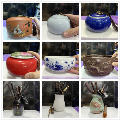 Ceramic Portable Travel Tea Caddy, Retro Household Storage Pot, Moisture-Proof, Mini Tea Caddy, Universal