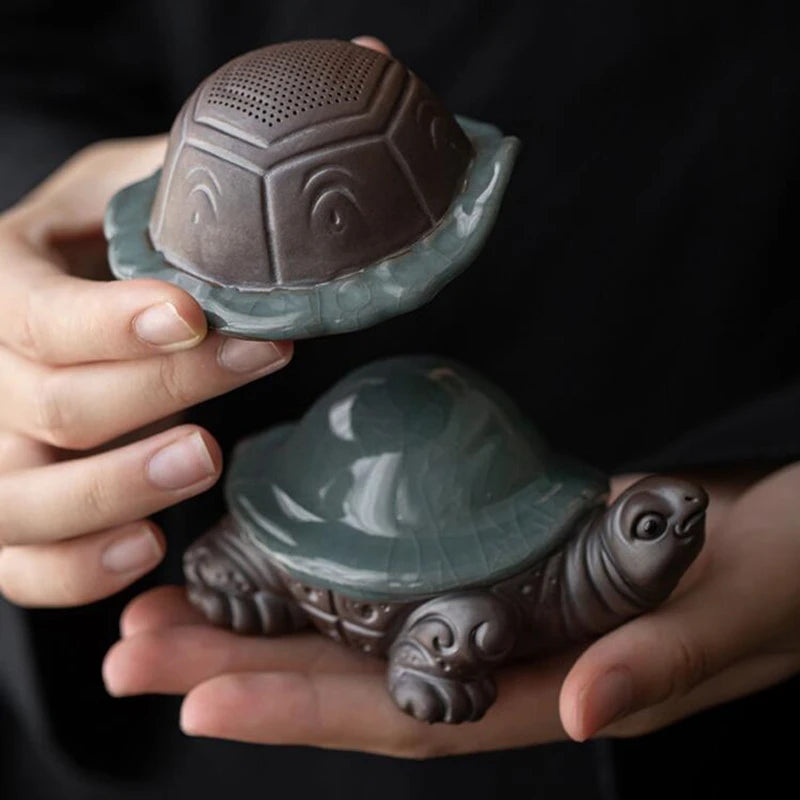 Ceramic Purple Clay Turtle Tea Strainer, Tea Filter, Pet Ornaments, Tea Set, Tea Accessories, Household