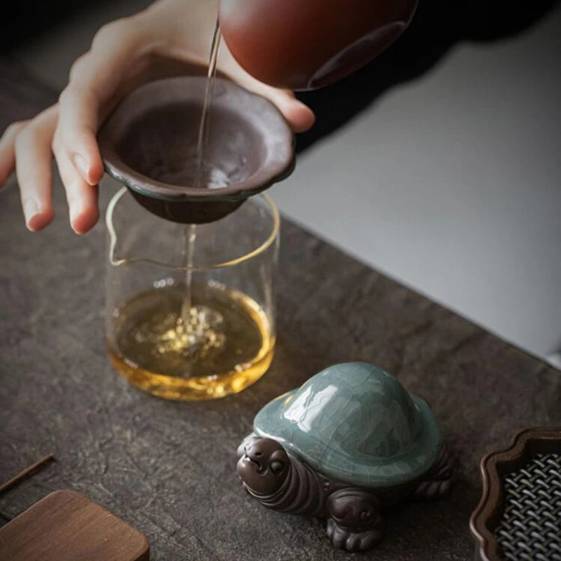 Ceramic Purple Clay Turtle Tea Strainer, Tea Filter, Pet Ornaments, Tea Set, Tea Accessories, Household