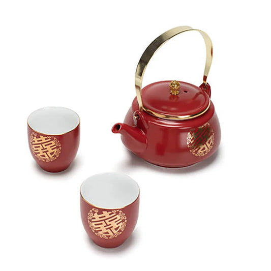 Ceramic Red Wedding Tea Set Newlywed Souvenir Gift Porcelain Chinese Teaware Kettle Teapot Cup Luxury Gift for Best Friend