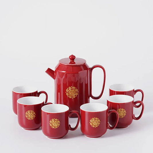 Ceramic Red Wedding Tea Set Porcelain Chinese Teapot Cup Home porcelain Teaware Luxury Gift for Bride and Groom