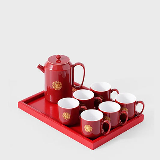 Ceramic Red Wedding Tea Set Porcelain Chinese Teapot Cup Home porcelain Teaware Luxury Gift for Bride and Groom