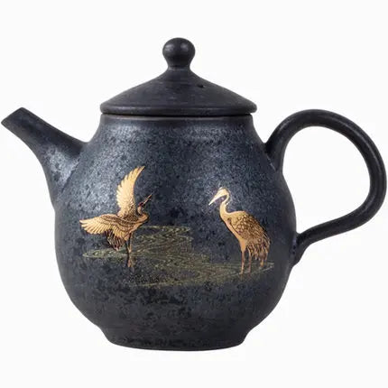 Ceramic Retro Silver Glaze Teapot Trumpet Drawing Gold Bubble Single Pot Home Chinese Style Kungfu Black Tea Jin Jun mei Teaware