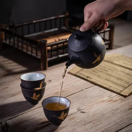 Ceramic Retro Silver Glaze Teapot Trumpet Drawing Gold Bubble Single Pot Home Chinese Style Kungfu Black Tea Jin Jun mei Teaware