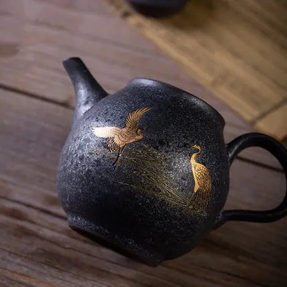 Ceramic Retro Silver Glaze Teapot Trumpet Drawing Gold Bubble Single Pot Home Chinese Style Kungfu Black Tea Jin Jun mei Teaware