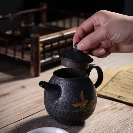 Ceramic Retro Silver Glaze Teapot Trumpet Drawing Gold Bubble Single Pot Home Chinese Style Kungfu Black Tea Jin Jun mei Teaware