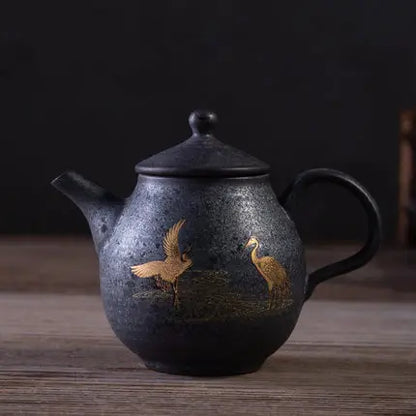 Ceramic Retro Silver Glaze Teapot Trumpet Drawing Gold Bubble Single Pot Home Chinese Style Kungfu Black Tea Jin Jun mei Teaware