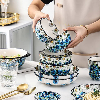 Ceramic Rice Bowl Household Binaural Soup European Style   Bowl Large Noodle Bowl Dishes Home Garden Tableware