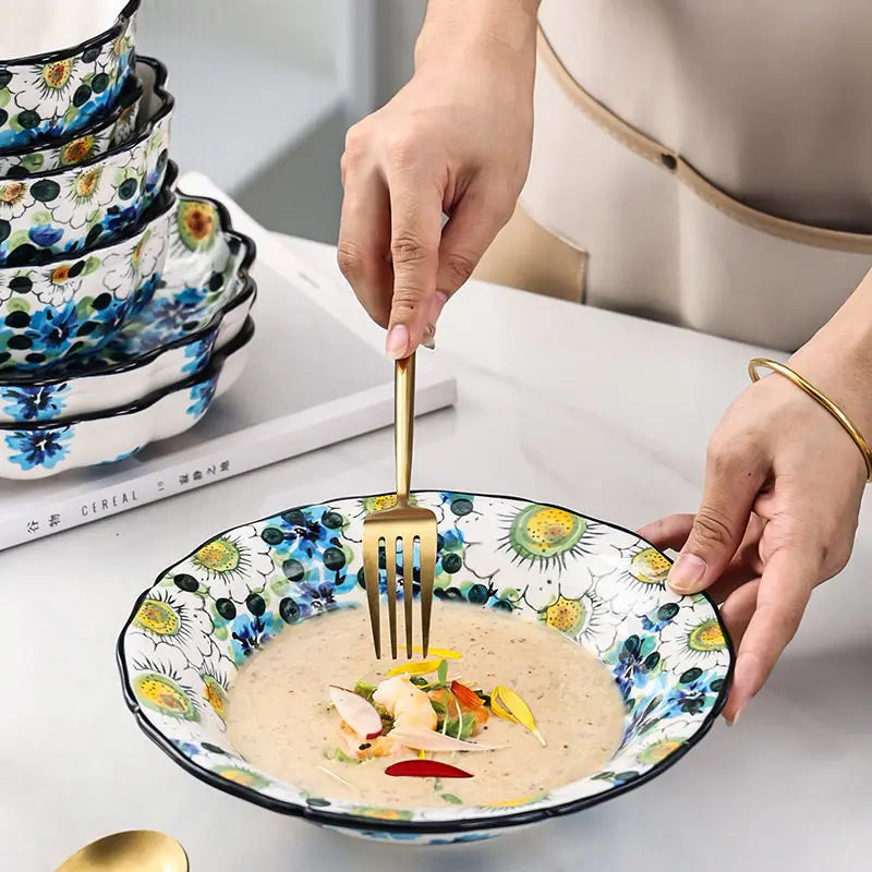 Ceramic Rice Bowl Household Binaural Soup European Style   Bowl Large Noodle Bowl Dishes Home Garden Tableware