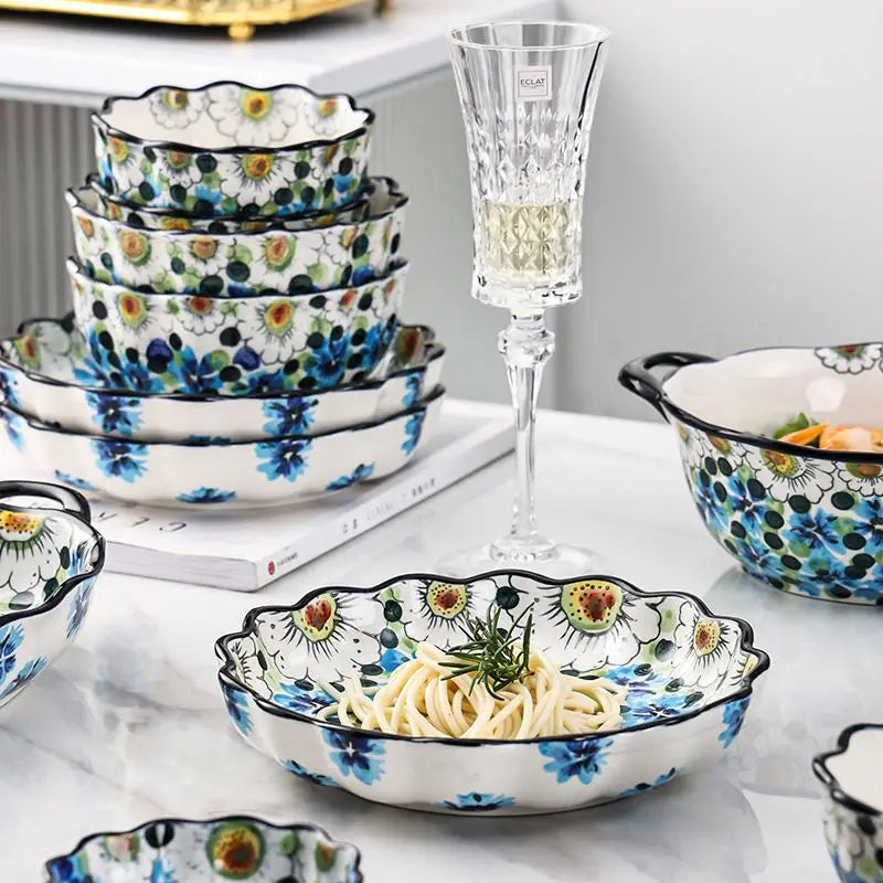 Ceramic Rice Bowl Household Binaural Soup European Style   Bowl Large Noodle Bowl Dishes Home Garden Tableware