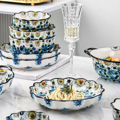 Ceramic Rice Bowl Household Binaural Soup European Style   Bowl Large Noodle Bowl Dishes Home Garden Tableware