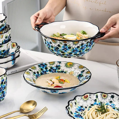 Ceramic Rice Bowl Household Binaural Soup European Style   Bowl Large Noodle Bowl Dishes Home Garden Tableware