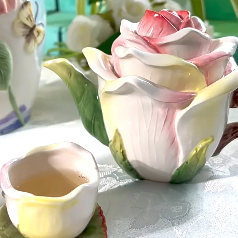 Ceramic Rose Gift Teapot Set Practical Home Decoration Teapot Cup Office Rest Drinking Tea Set Restaurant Boutique Tea Cup Pot