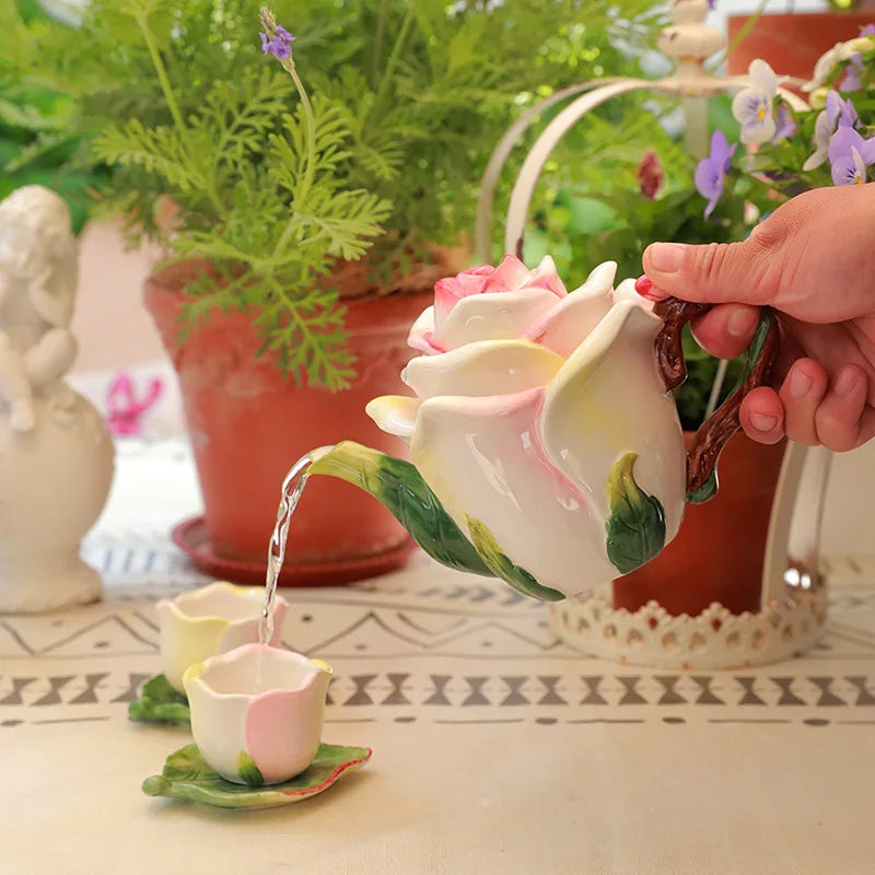 Ceramic Rose Gift Teapot Set Practical Home Decoration Teapot Cup Office Rest Drinking Tea Set Restaurant Boutique Tea Cup Pot