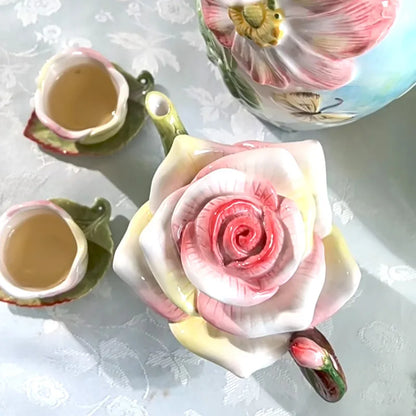 Ceramic Rose Gift Teapot Set Practical Home Decoration Teapot Cup Office Rest Drinking Tea Set Restaurant Boutique Tea Cup Pot