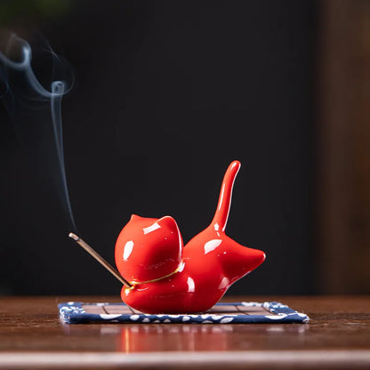 Ceramic  Samurai Figurine Incense Burners Stick Holder Home Tea House Yoga Studio Cute Cat Panda Statue Censer Decoration