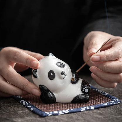 Ceramic  Samurai Figurine Incense Burners Stick Holder Home Tea House Yoga Studio Cute Cat Panda Statue Censer Decoration