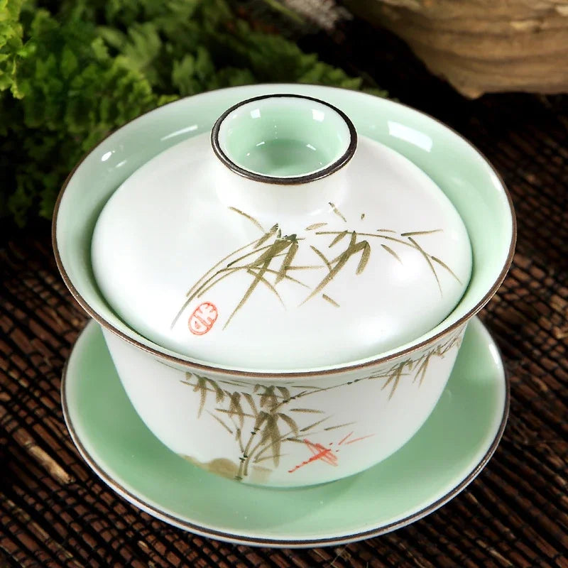 Ceramic Sancai Gaiwan Chinese Handmade Tea Cup Tea Bowl Porcelanas Teaware Home Gongfu Teacups Tea Tureen Set