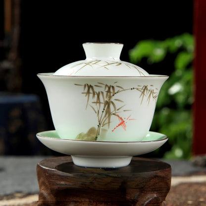Ceramic Sancai Gaiwan Chinese Handmade Tea Cup Tea Bowl Porcelanas Teaware Home Gongfu Teacups Tea Tureen Set