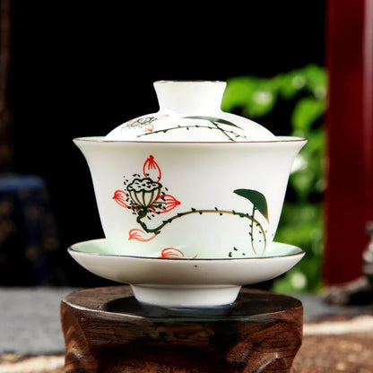 Ceramic Sancai Gaiwan Chinese Handmade Tea Cup Tea Bowl Porcelanas Teaware Home Gongfu Teacups Tea Tureen Set