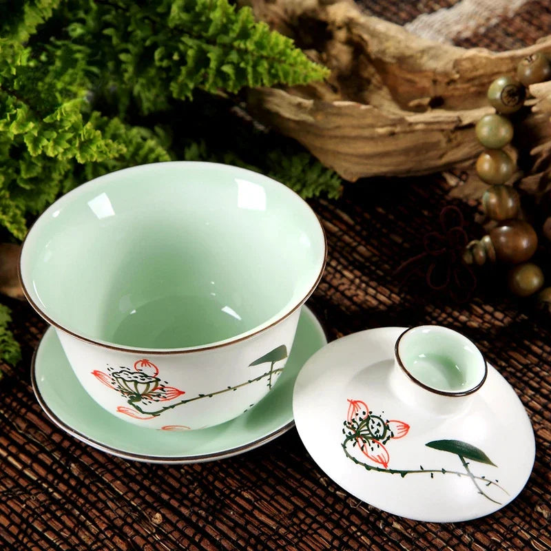 Ceramic Sancai Gaiwan Chinese Handmade Tea Cup Tea Bowl Porcelanas Teaware Home Gongfu Teacups Tea Tureen Set