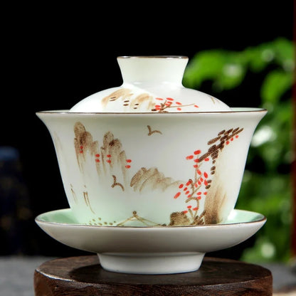 Ceramic Sancai Gaiwan Chinese Handmade Tea Cup Tea Bowl Porcelanas Teaware Home Gongfu Teacups Tea Tureen Set