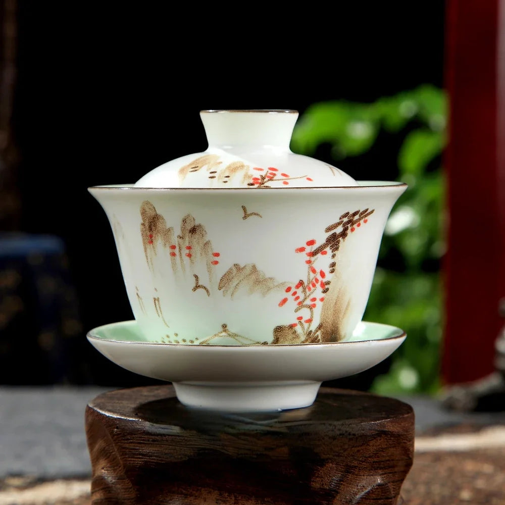 Ceramic Sancai Gaiwan Chinese Handmade Tea Cup Tea Bowl Porcelanas Teaware Home Gongfu Teacups Tea Tureen Set