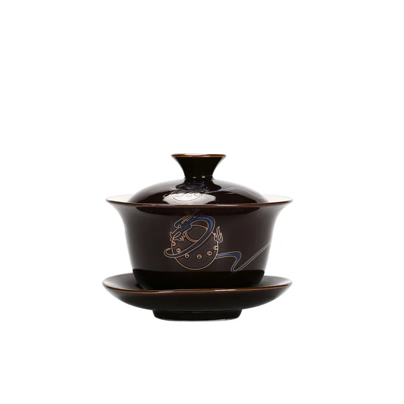 Ceramic Sancai Gaiwan Chinese Tea Tureen on-glazed Teaware Teacups Porcelain Handmade Kung Fu Flower Tea Bowl Cups