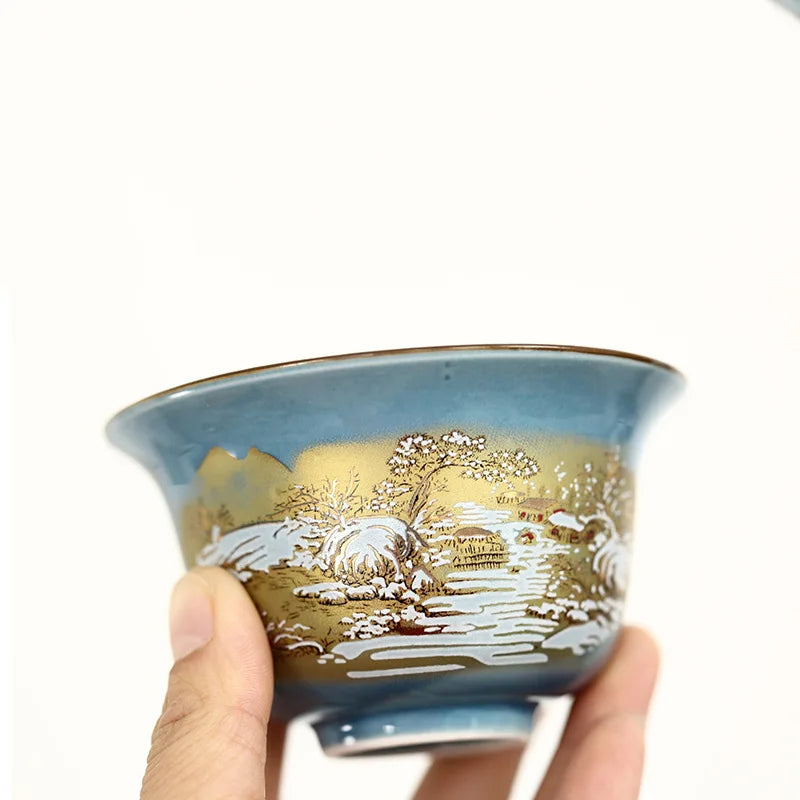 Ceramic Sancai Gaiwan Chinese Tea Tureen on-glazed Teaware Teacups Porcelain Handmade Kung Fu Flower Tea Bowl Cups