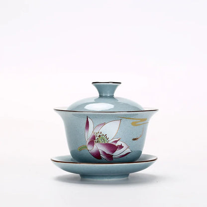 Ceramic Sancai Gaiwan Chinese Tea Tureen on-glazed Teaware Teacups Porcelain Handmade Kung Fu Flower Tea Bowl Cups
