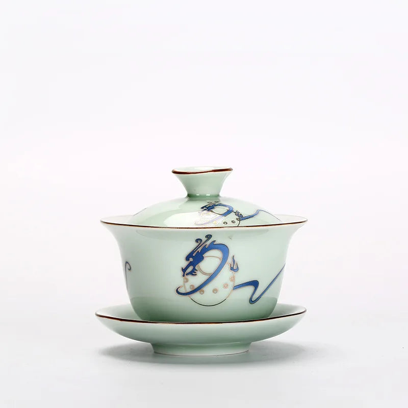 Ceramic Sancai Gaiwan Chinese Tea Tureen on-glazed Teaware Teacups Porcelain Handmade Kung Fu Flower Tea Bowl Cups