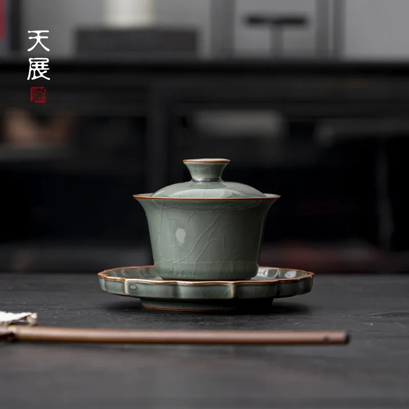 Ceramic Sancai Gaiwan Handmade Crackle Glaze Tea Cups Chinese Tea Bowl Teaware Set Cup Home Decor Gongfu Tea Tureen