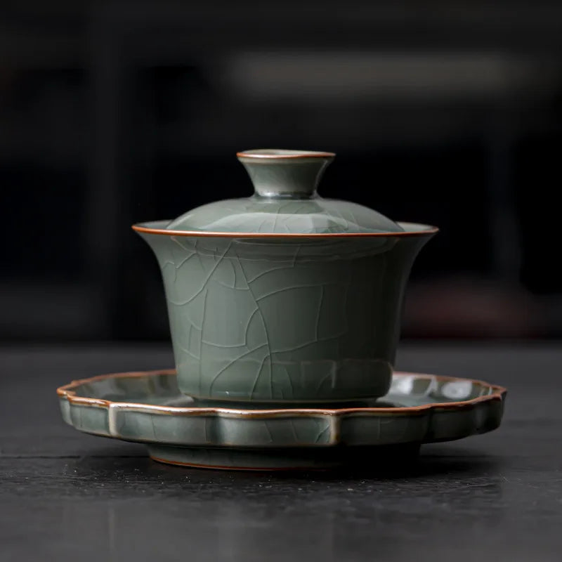 Ceramic Sancai Gaiwan Handmade Crackle Glaze Tea Cups Chinese Tea Bowl Teaware Set Cup Home Decor Gongfu Tea Tureen