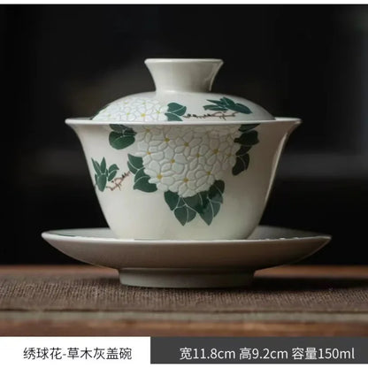 Ceramic Sancai Gaiwan Handmade Tea Tureen Chinese Teacup Hand-painted Flowers Tea Bowl Cups Porcelain Tea  Accessories