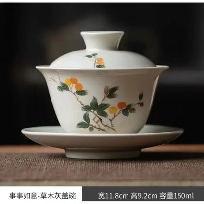 Ceramic Sancai Gaiwan Handmade Tea Tureen Chinese Teacup Hand-painted Flowers Tea Bowl Cups Porcelain Tea  Accessories