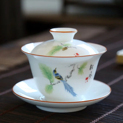 Ceramic Sancai Gaiwan Tea Bowl Chinese Handmade on-glazed Porcelana Kung Fu Tea Tureen Teaware Set Home Decor Tea Cups