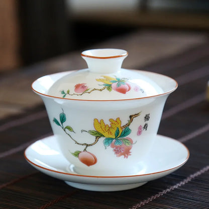 Ceramic Sancai Gaiwan Tea Bowl Chinese Handmade on-glazed Porcelana Kung Fu Tea Tureen Teaware Set Home Decor Tea Cups