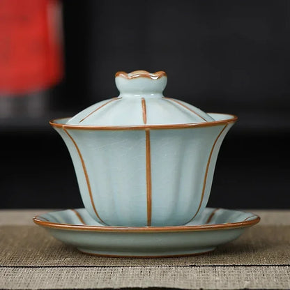 Ceramic Sancai Gaiwan Tea Set Chinese Kung Fu Tea Cups Crackle Glaze Tea Tureen Porcelanas Teaware Tea Bowl Set