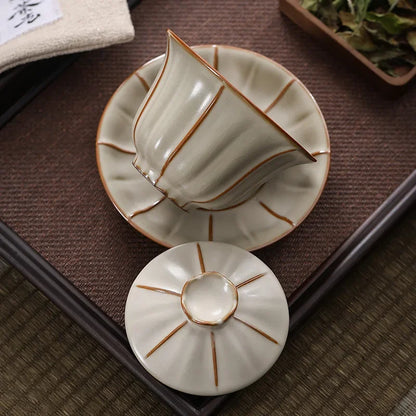 Ceramic Sancai Gaiwan Tea Set Chinese Kung Fu Tea Cups Crackle Glaze Tea Tureen Porcelanas Teaware Tea Bowl Set