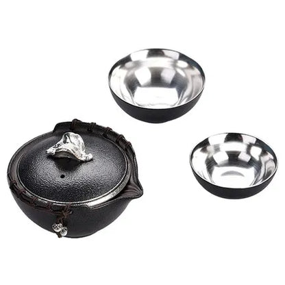 Ceramic Silver Plated Tea Set Bowl Teacup Household Simple Teapot Chinese Style Kungfu Black Da Hong Pao Oolong Tea Teaware