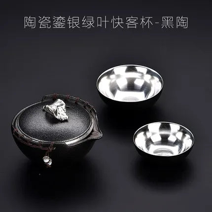 Ceramic Silver Plated Tea Set Bowl Teacup Household Simple Teapot Chinese Style Kungfu Black Da Hong Pao Oolong Tea Teaware