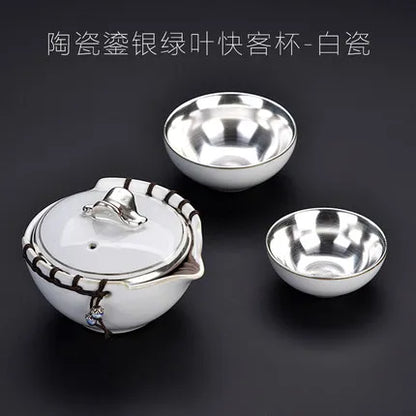 Ceramic Silver Plated Tea Set Bowl Teacup Household Simple Teapot Chinese Style Kungfu Black Da Hong Pao Oolong Tea Teaware