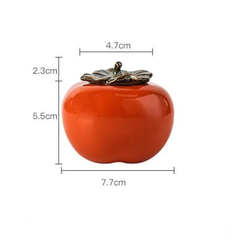 Ceramic Spice Storage Tea Caddies Persimmon Tea Pot Household Small Storage Pot Ornament Tank Pottery Jar Seasoning Container