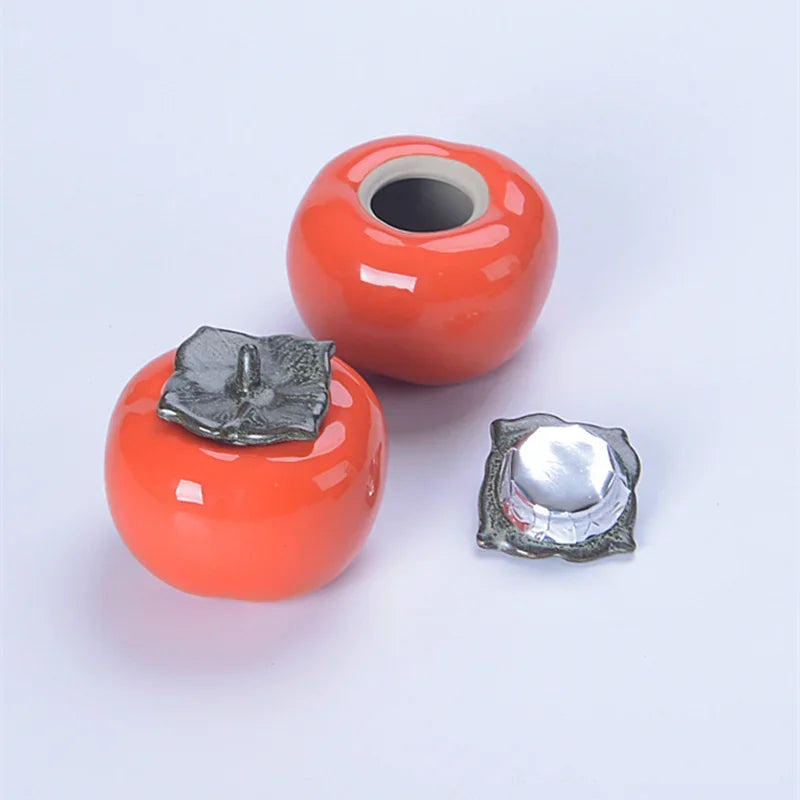Ceramic Spice Storage Tea Caddies Persimmon Tea Pot Household Small Storage Pot Ornament Tank Pottery Jar Seasoning Container