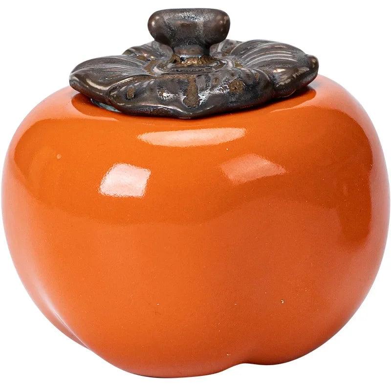 Ceramic Spice Storage Tea Caddies Persimmon Tea Pot Household Small Storage Pot Ornament Tank Pottery Jar Seasoning Container