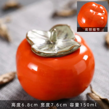 Ceramic Spice Storage Tea Caddies Persimmon Tea Pot Household Small Storage Pot Ornament Tank Pottery Jar Seasoning Container