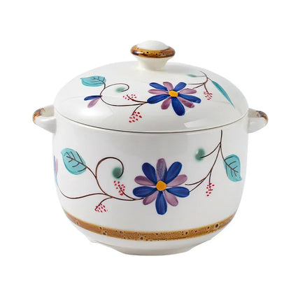 Ceramic Stew Pot Bowl With Lid Handle Large Soup Steam Cup Steaming Egg Slow Bone China Tableware Home Kitchen Cooking Supplies