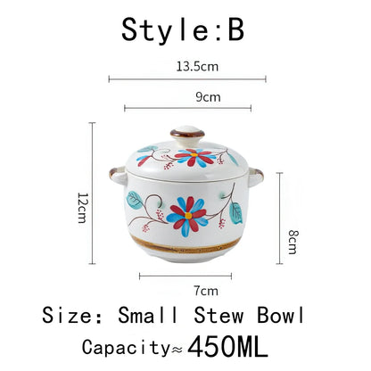 Ceramic Stew Pot Bowl With Lid Handle Large Soup Steam Cup Steaming Egg Slow Bone China Tableware Home Kitchen Cooking Supplies
