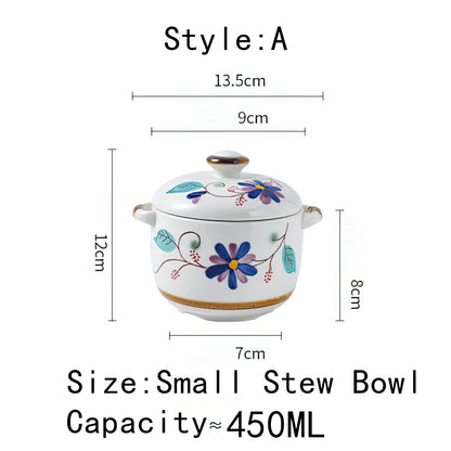 Ceramic Stew Pot Bowl With Lid Handle Large Soup Steam Cup Steaming Egg Slow Bone China Tableware Home Kitchen Cooking Supplies