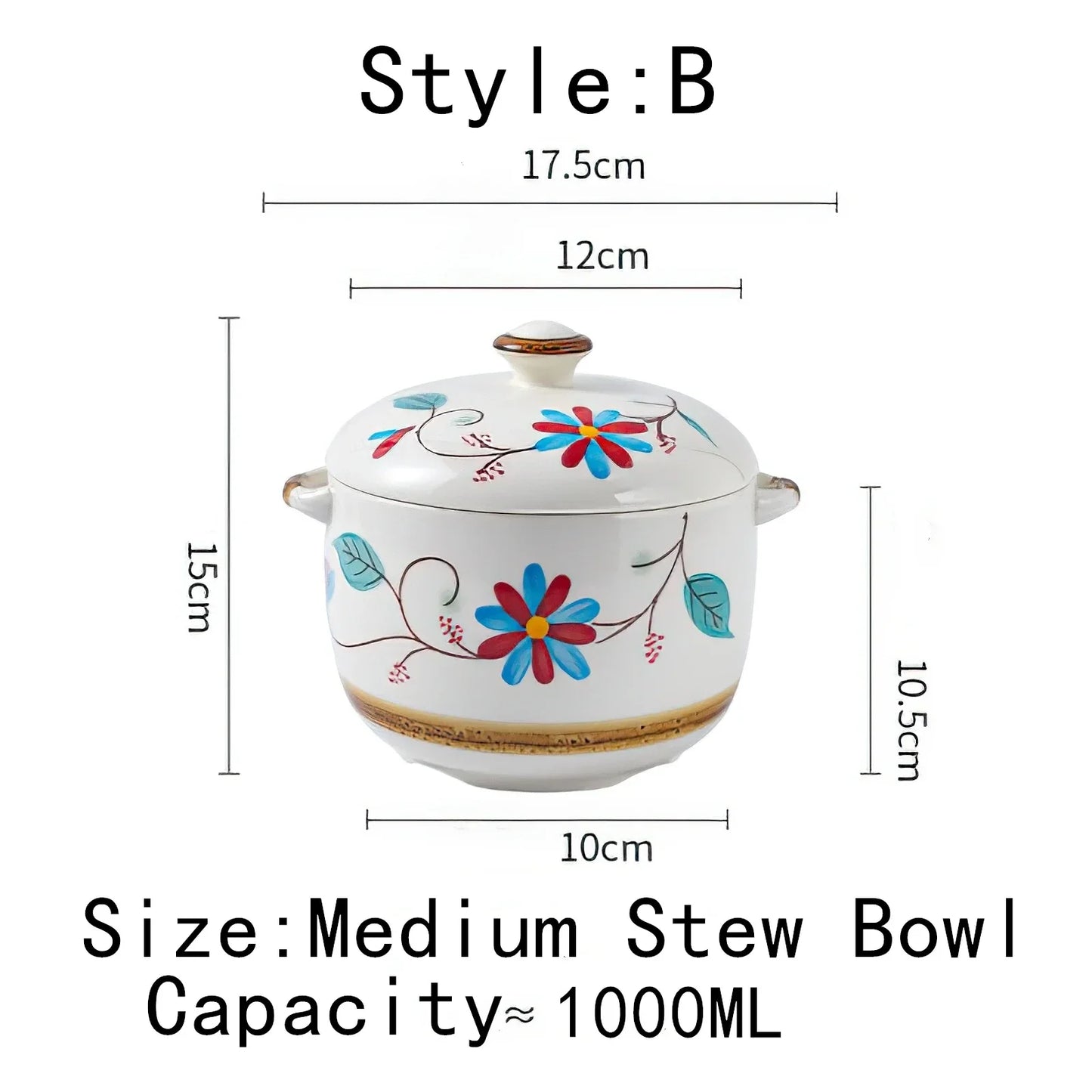 Ceramic Stew Pot Bowl With Lid Handle Large Soup Steam Cup Steaming Egg Slow Bone China Tableware Home Kitchen Cooking Supplies